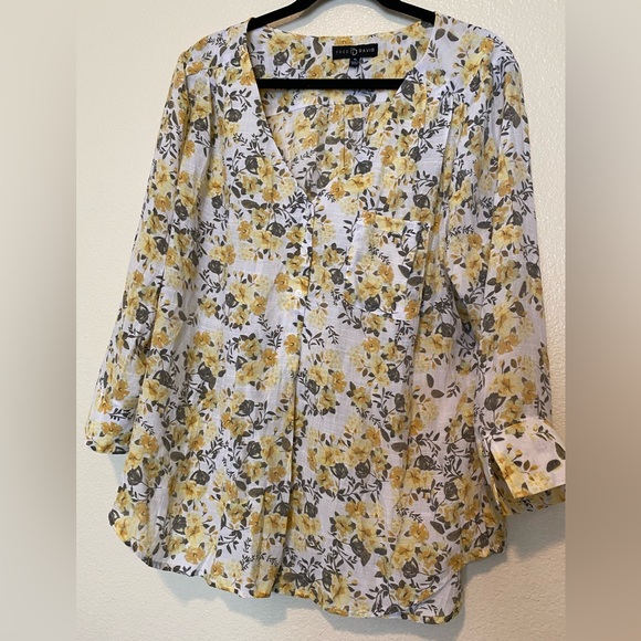 Women’s Fred David Yellow and Gray Floral Blouse - Picture 1 of 8